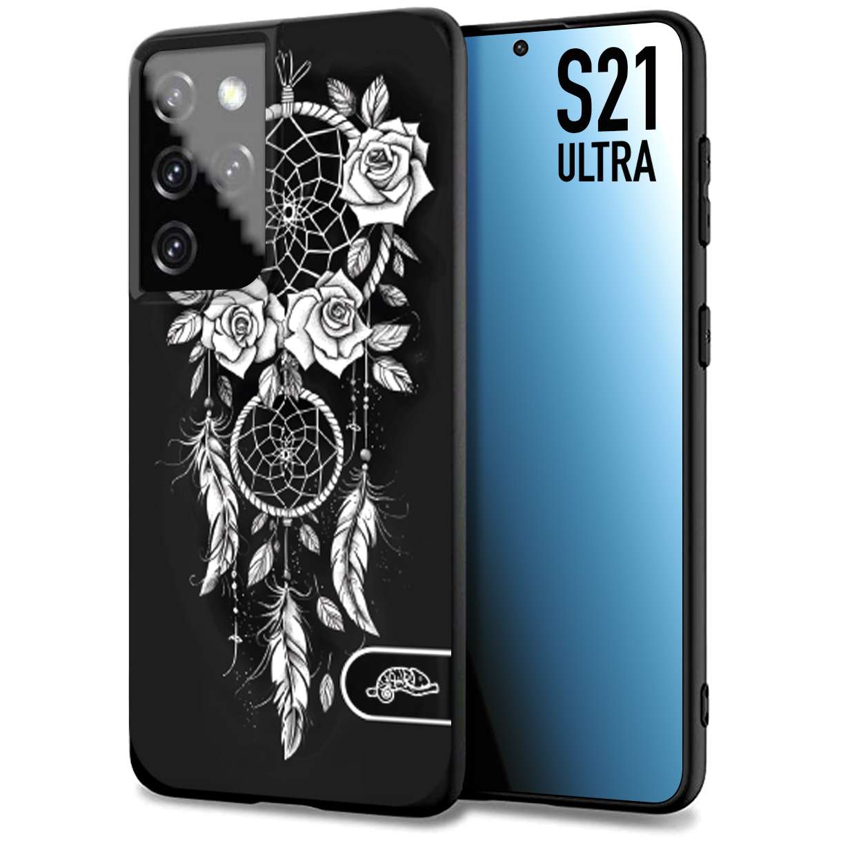 CUSTOMIZZA - Custodia cover nera morbida in tpu compatibile per Samsung S21 ULTRA acchiappasogni dreamcatcher black and white bianco a rilievo disegnato tattoo tatuaggio