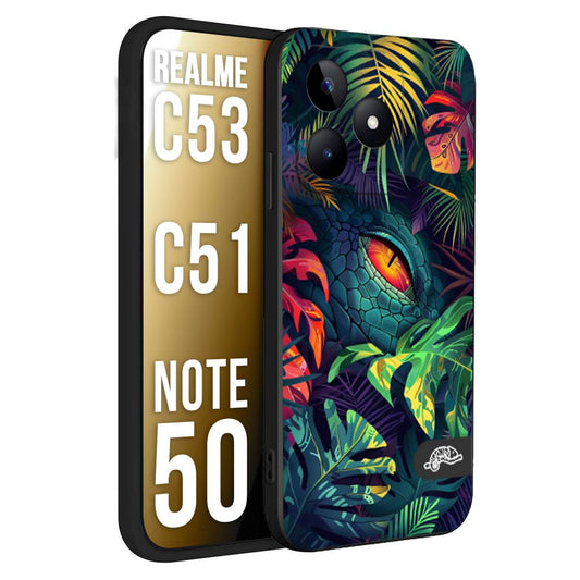 CUSTOMIZZA - Custodia cover nera morbida in tpu compatibile per Realme C53 - C51 - NOTE 50 animali color giungla tropicale occhio di coccodrillo alligatore disegnato