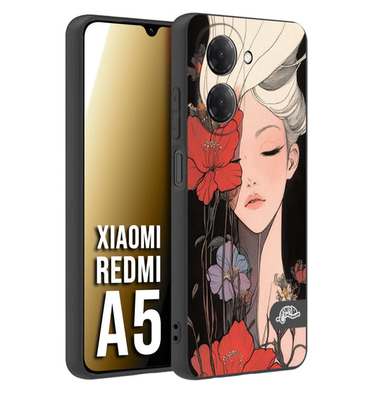 CUSTOMIZZA - Custodia cover nera morbida in tpu compatibile per Xiaomi Redmi A5 woman flower Fantasia Floreale Design Donna e Fiori, Retro Artistico