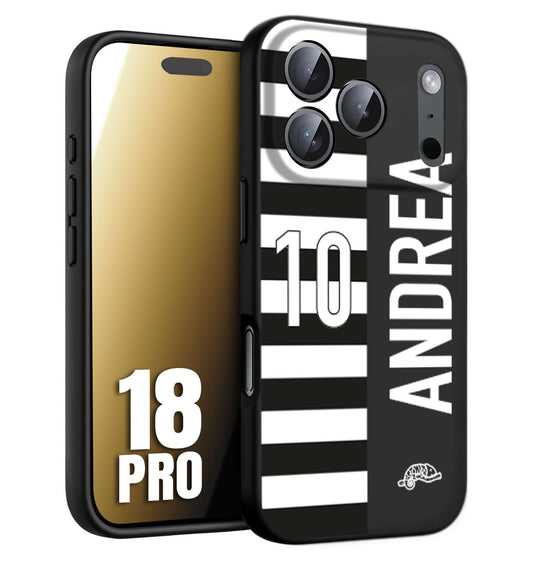 CUSTOMIZZA - Custodia cover nera morbida in tpu compatibile per iPhone 18 PRO personalizzata calcio football nome e numero calciatori bianconera
