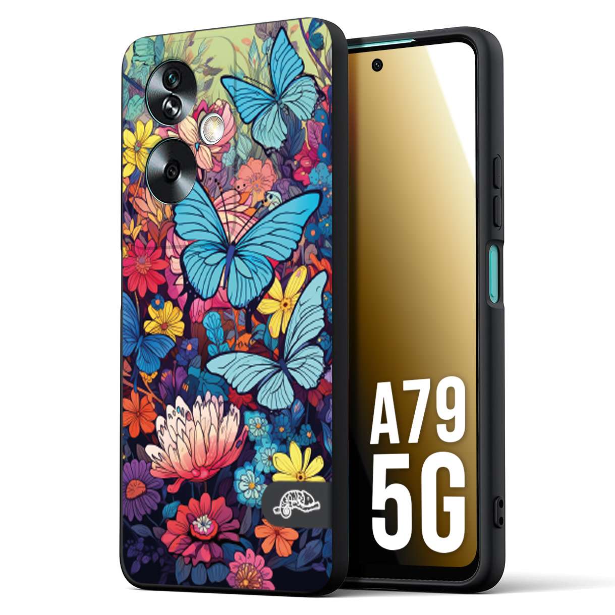 CUSTOMIZZA - Custodia cover nera morbida in tpu compatibile per Oppo A98 5G farfalle butterfly moderno donna disegnate gialla blu rosa