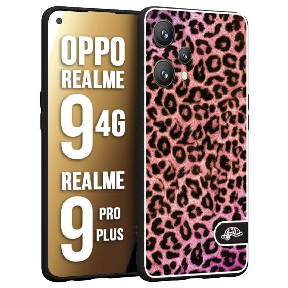 CUSTOMIZZA - Custodia cover nera morbida in tpu compatibile per Realme 9 4G - 9 PRO PLUS leopardato maculato donna rosa leopard