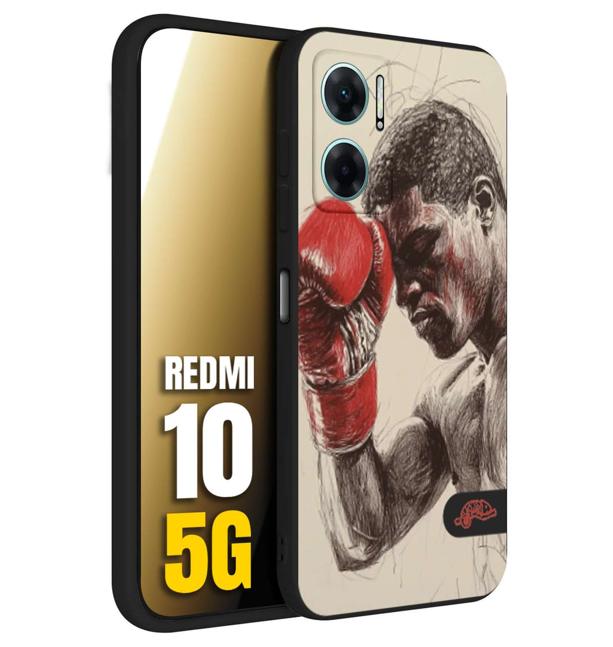 CUSTOMIZZA - Custodia cover nera morbida in tpu compatibile per Xiaomi Redmi 10 5G pugilato pugili disegno tattoo guantoni boxer pesi massimi
