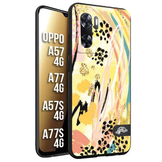 CUSTOMIZZA - Custodia cover nera morbida in tpu compatibile per Oppo A57 - A77 - A57S - A77S (4G) astratti donna flower fantasia estate gialla rosa leopardata