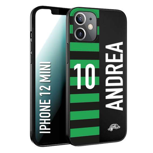 CUSTOMIZZA - Custodia cover nera morbida in tpu compatibile per iPhone 12 MINI personalizzata calcio football nome e numero calciatori neroverde