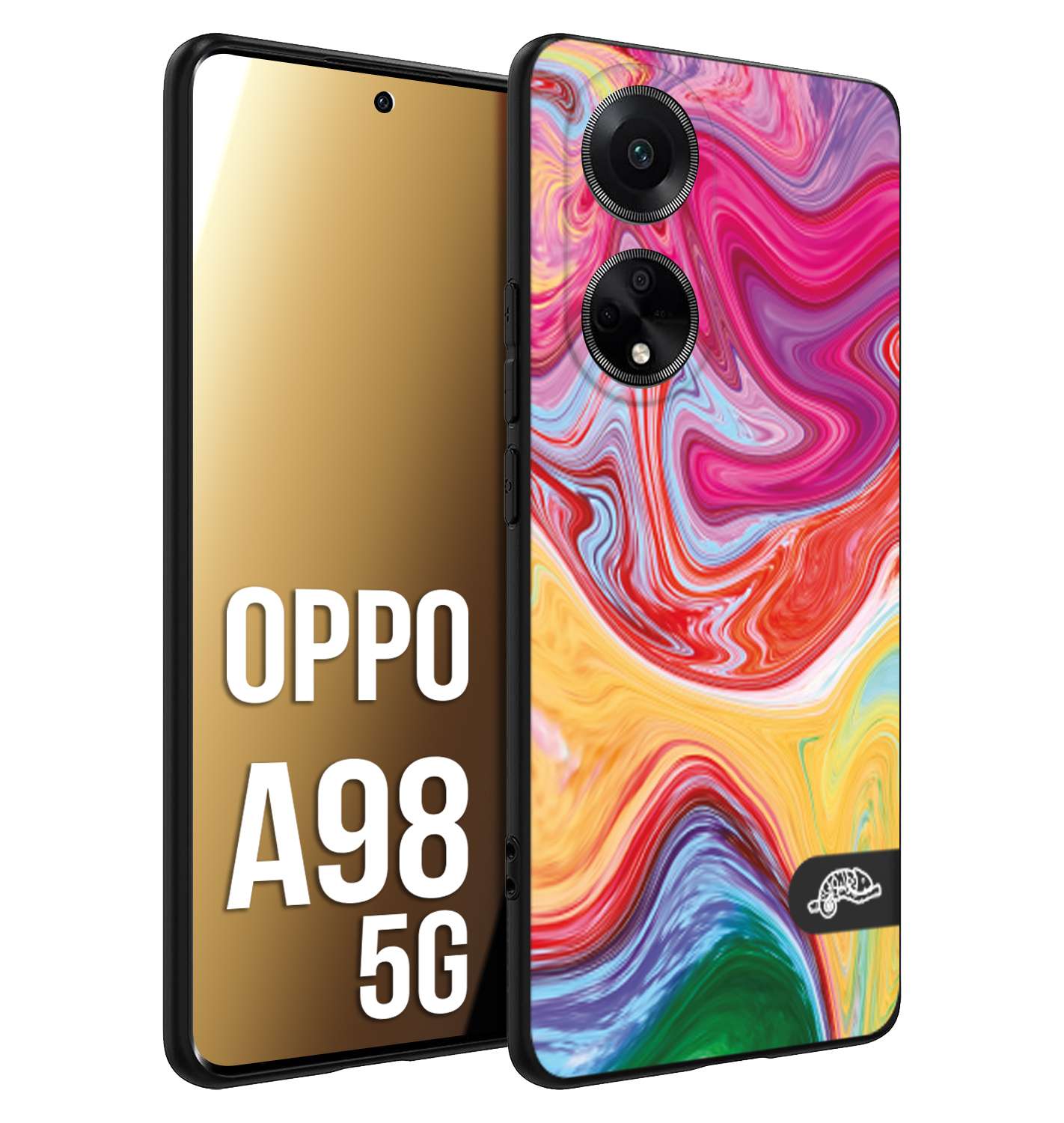 CUSTOMIZZA - Custodia cover nera morbida in tpu compatibile per Oppo A98 5G colorata fantasia vortice marmo onde verde fucsia gialla