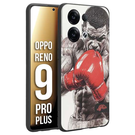 CUSTOMIZZA - Custodia cover nera morbida in tpu compatibile per Oppo Reno 9 PRO PLUS pugilato pugili disegno tattoo guantoni box pesi massimi gancio