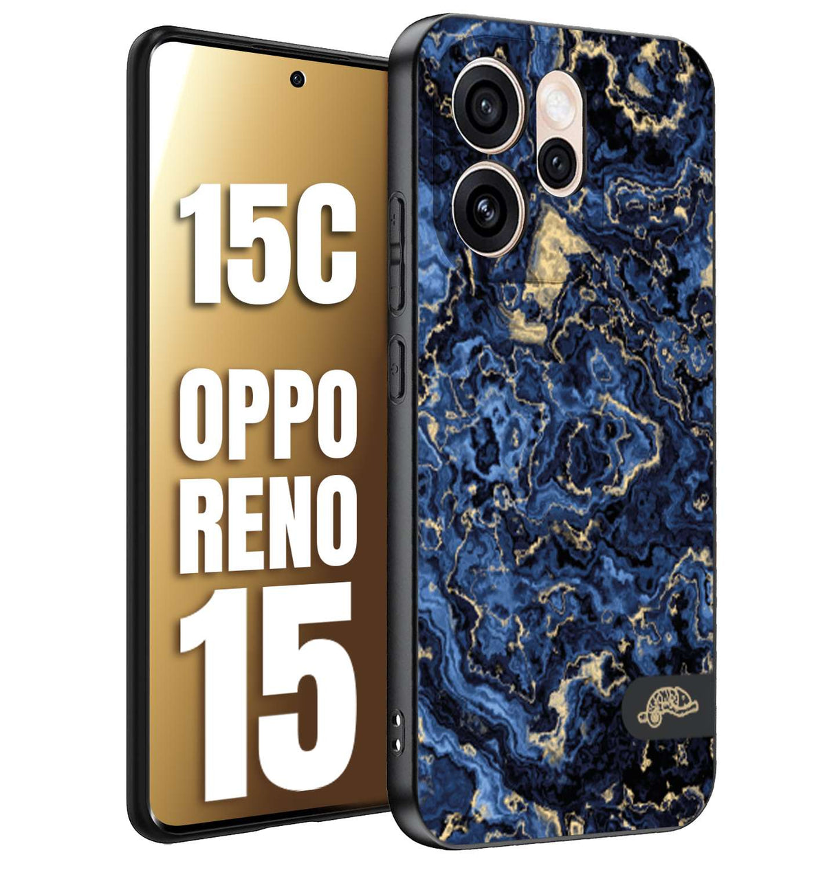 CUSTOMIZZA - Custodia cover nera morbida in tpu compatibile per Oppo Reno 15 - Reno 15Ceffetto marmo marble blu venature dorato psichedelico