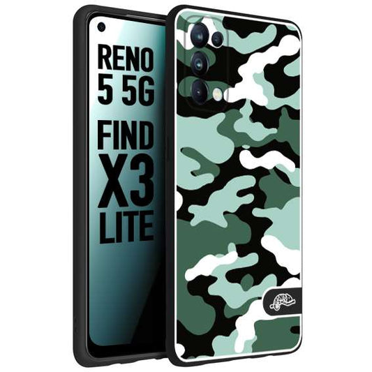 CUSTOMIZZA - Custodia cover nera morbida in tpu compatibile per Oppo Reno 5 5G camouflage mimetico militare verde green