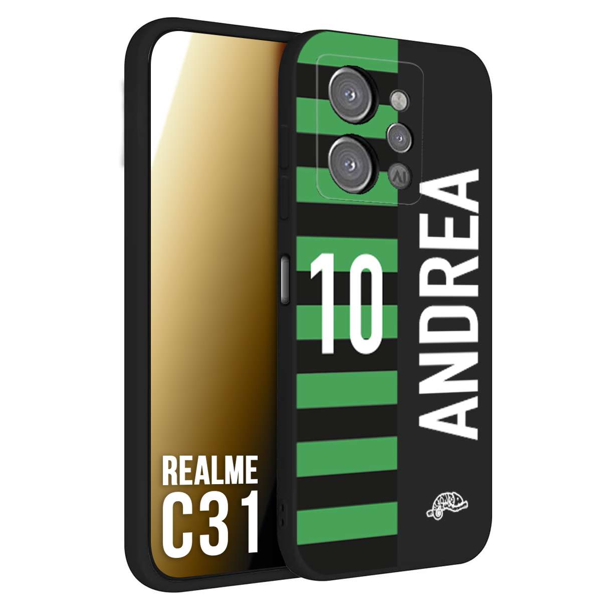 CUSTOMIZZA - Custodia cover nera morbida in tpu compatibile per Realme C31 personalizzata calcio football nome e numero calciatori neroverde