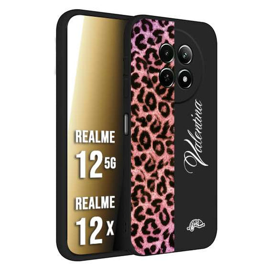 CUSTOMIZZA - Custodia cover nera morbida in tpu compatibile per Realme 12 5G - 12X leopardato rosa fucsia personalizzata nome iniziali