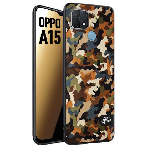 CUSTOMIZZA - Custodia cover nera morbida in tpu compatibile per Oppo A15 camouflage mimetico militare moderno blu marrone beige