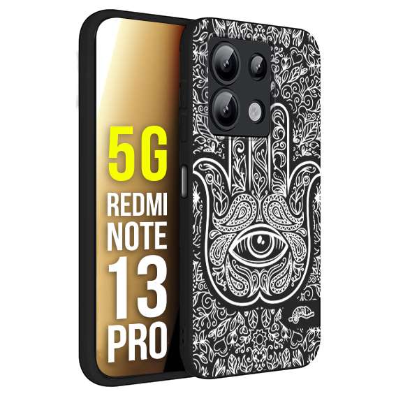 CUSTOMIZZA - Custodia cover nera morbida in tpu compatibile per Xiaomi Redmi Note 13 PRO 5G mano di fatima effetto rilievo mandala donna