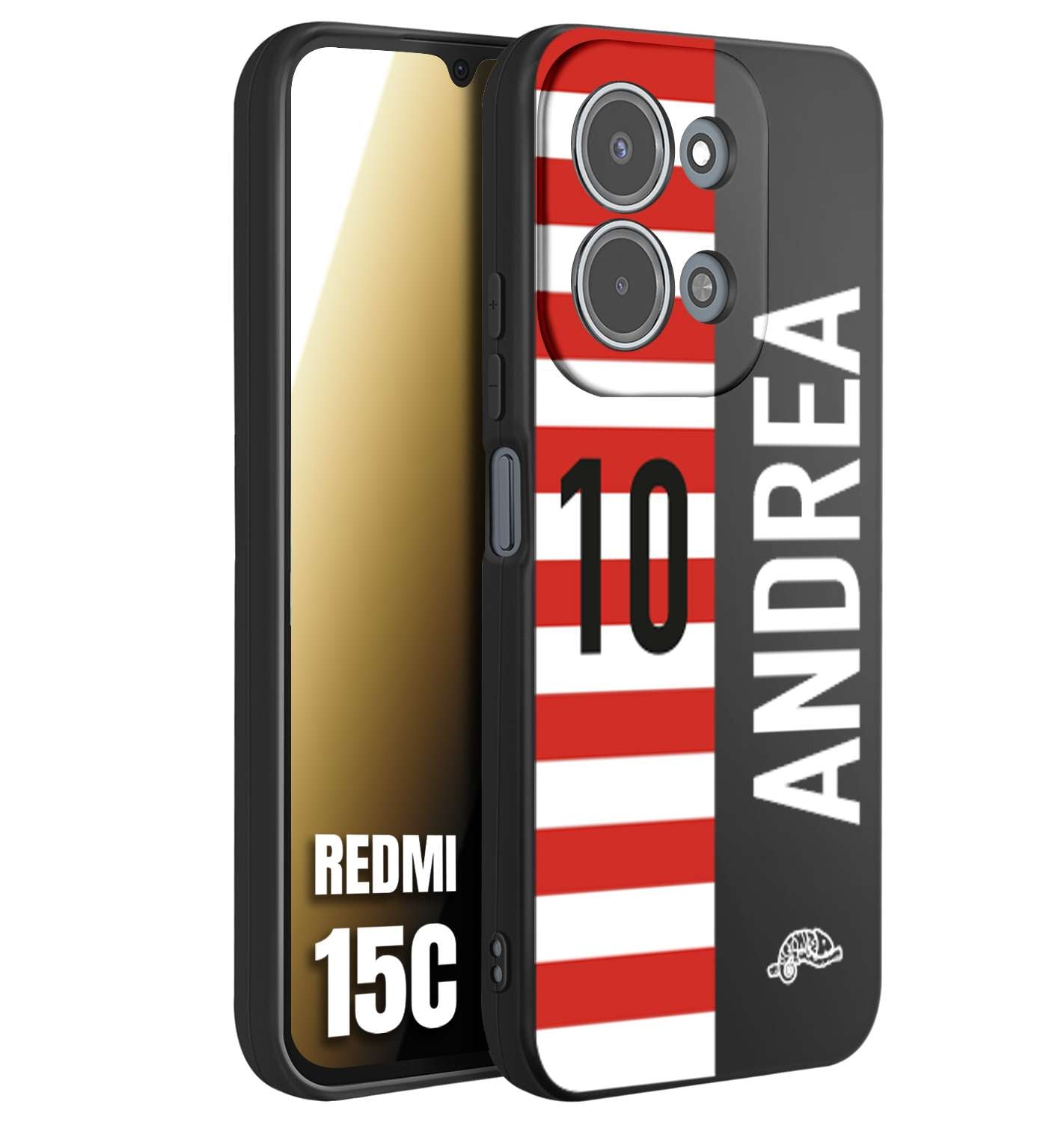 CUSTOMIZZA - Custodia cover nera morbida in tpu compatibile per Xiaomi Redmi 15C personalizzata calcio football nome e numero calciatori bianco rossa