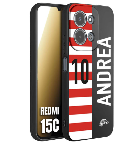 CUSTOMIZZA - Custodia cover nera morbida in tpu compatibile per Xiaomi Redmi 15C personalizzata calcio football nome e numero calciatori bianco rossa