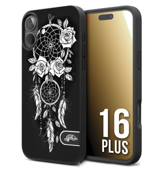 CUSTOMIZZA - Custodia cover nera morbida in tpu compatibile per iPhone 16 PLUS acchiappasogni dreamcatcher black and white bianco a rilievo disegnato tattoo tatuaggio