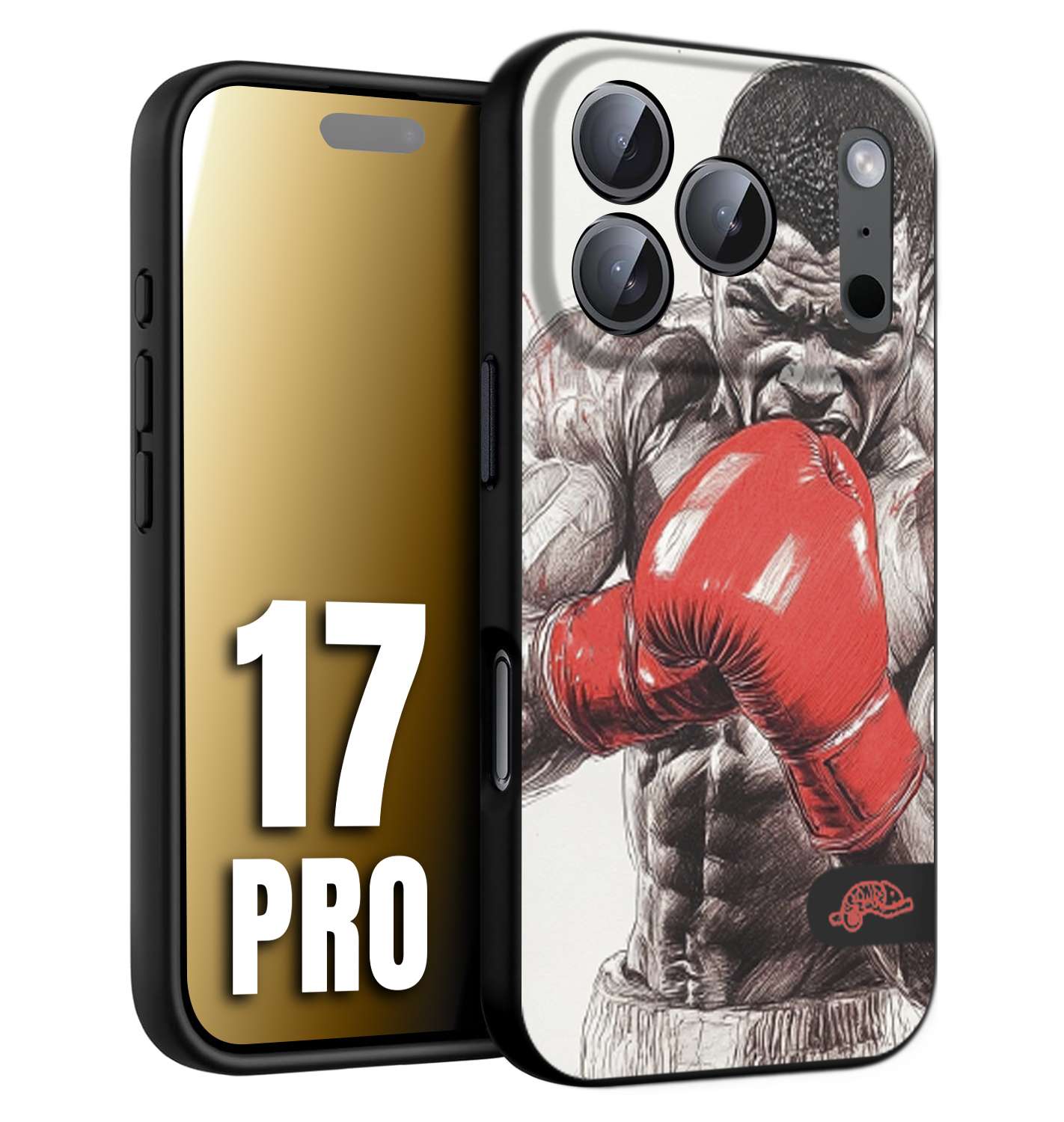 CUSTOMIZZA - Custodia cover nera morbida in tpu compatibile per iPhone 17 PRO pugilato pugili disegno tattoo guantoni box pesi massimi gancio