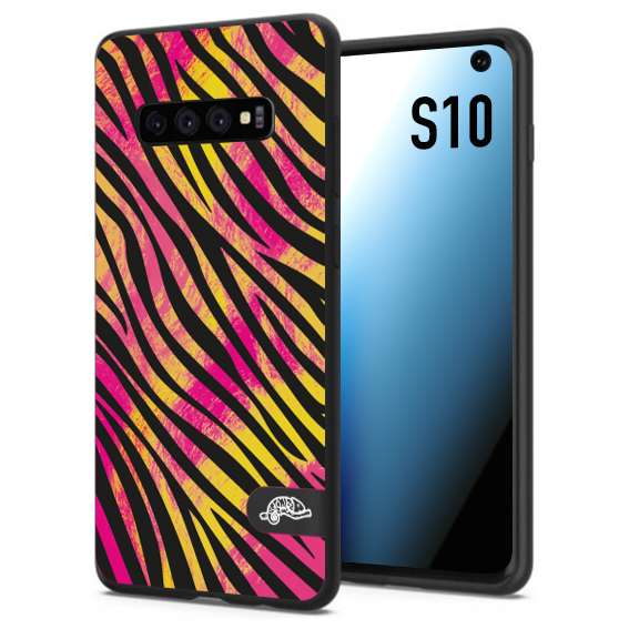 CUSTOMIZZA - Custodia cover nera morbida in tpu compatibile per Samsung S10 zebrata maculata a rilievo soft touch donna fucsia gialla