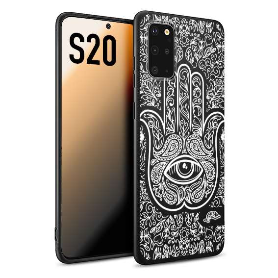 CUSTOMIZZA - Custodia cover nera morbida in tpu compatibile per Samsung S20 mano di fatima effetto rilievo mandala donna