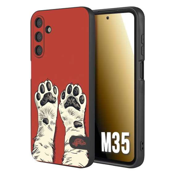 CUSTOMIZZA - Custodia cover nera morbida in tpu compatibile per Samsung M35 zampe di gatto cat paws rossa red disegnata fumetto cartoon