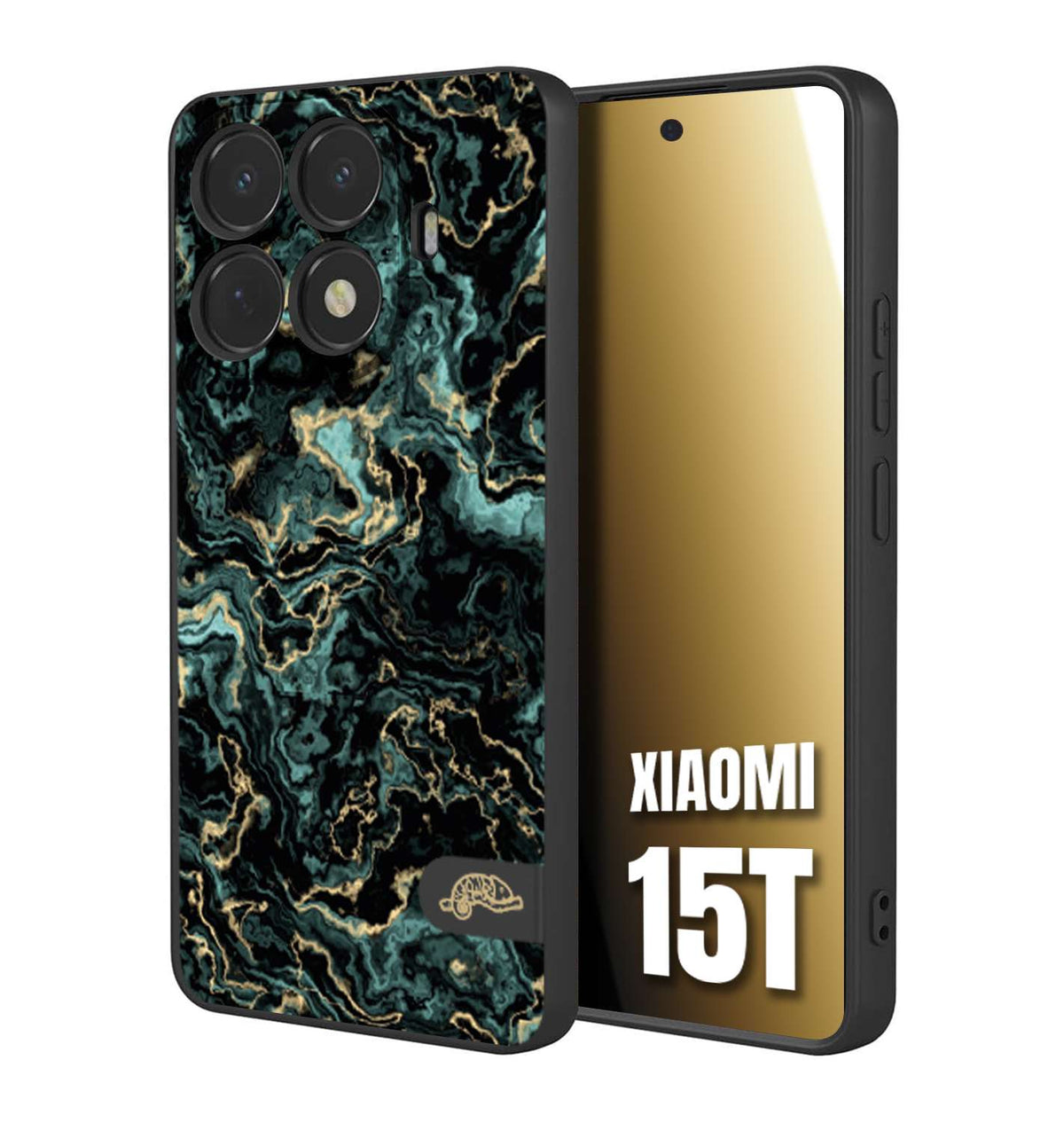 CUSTOMIZZA - Custodia cover nera morbida in tpu compatibile per Xiaomi 15T effetto marmo marble verde green venature dorato pietra