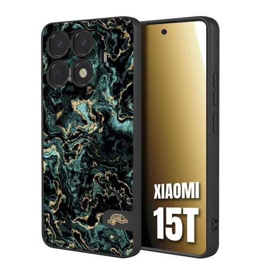 CUSTOMIZZA - Custodia cover nera morbida in tpu compatibile per Xiaomi 15T effetto marmo marble verde green venature dorato pietra