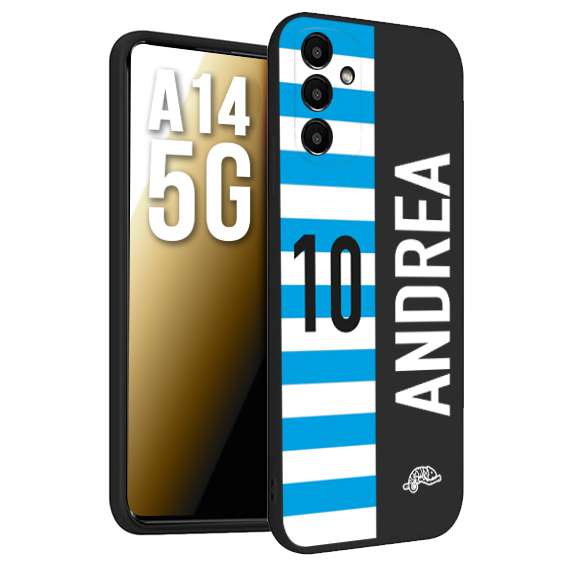 CUSTOMIZZA - Custodia cover nera morbida in tpu compatibile per Samsung A14 5G personalizzata calcio football nome e numero calciatori biancazzurri