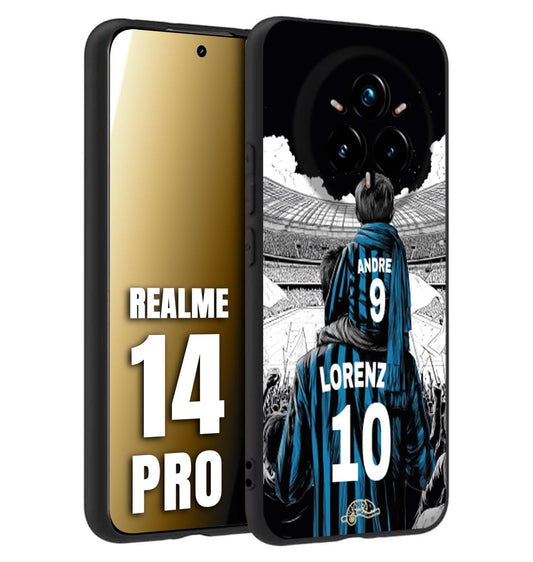 CUSTOMIZZA - Custodia cover nera morbida in tpu compatibile per Realme 14 PRO personalizzata calcio football padre e figlio calciatori nerazzurra