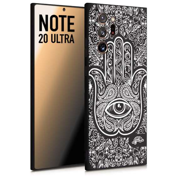 CUSTOMIZZA - Custodia cover nera morbida in tpu compatibile per Samsung NOTE 20 ULTRA mano di fatima effetto rilievo mandala donna