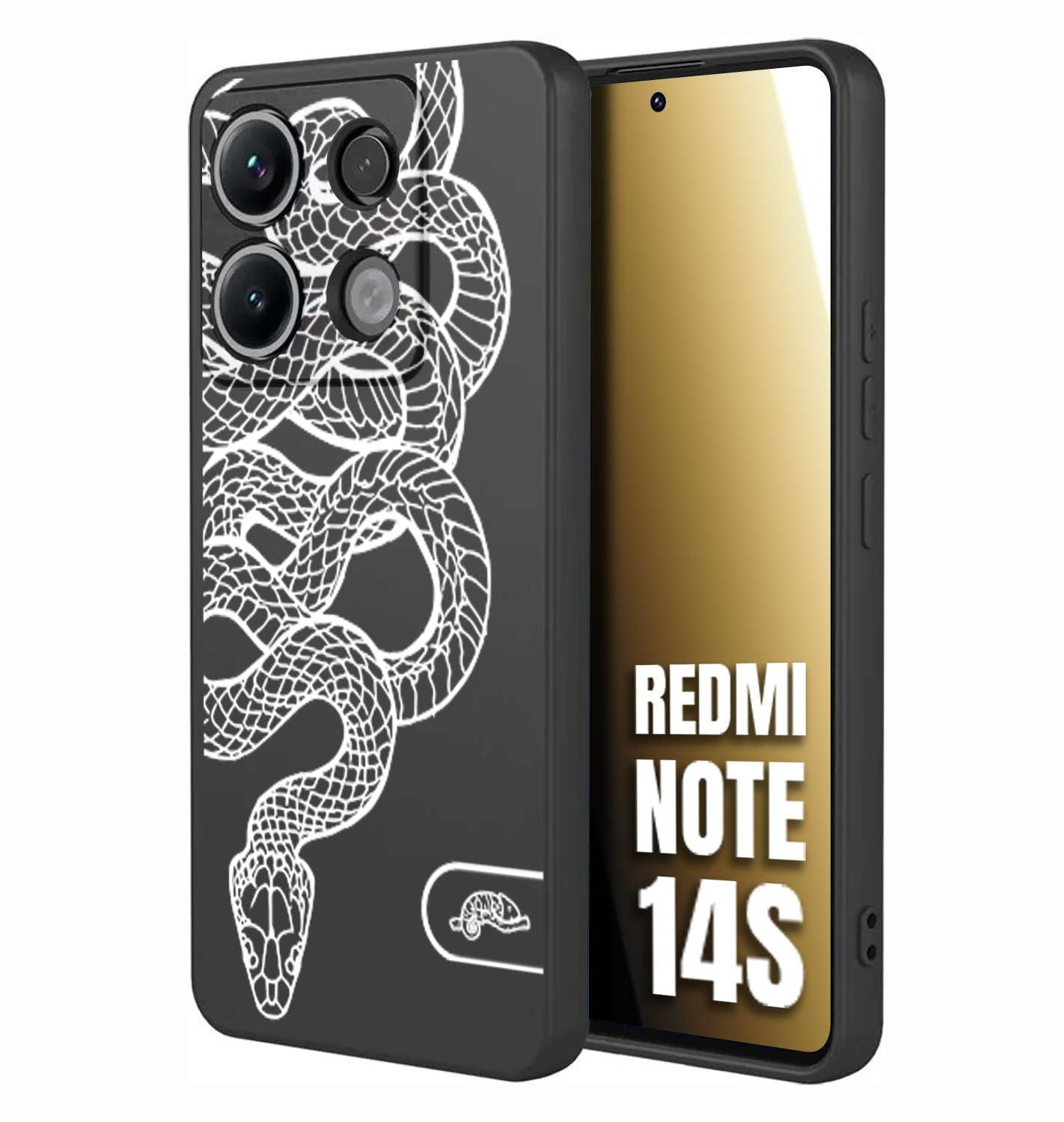 CUSTOMIZZA - Custodia cover nera morbida in tpu compatibile per Xiaomi Redmi Note 14S serpente snake bianco a rilievo disegnato tattoo tatuaggio