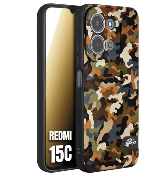 CUSTOMIZZA - Custodia cover nera morbida in tpu compatibile per Xiaomi Redmi 15C camouflage mimetico militare moderno blu marrone beige