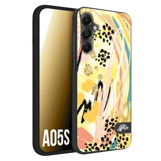 CUSTOMIZZA - Custodia cover nera morbida in tpu compatibile per Samsung A05S astratti donna flower fantasia estate gialla rosa leopardata