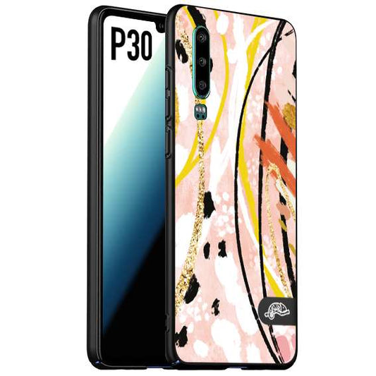 CUSTOMIZZA - Custodia cover nera morbida in tpu compatibile per Huawei P30 fiori astratti donna zebrato leopardato fantasia dorata gialla rosa colorata