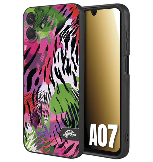 CUSTOMIZZA - Custodia cover nera morbida in tpu compatibile per Samsung A07 leopardato tigrato tiger colorata summer color verde fucsia