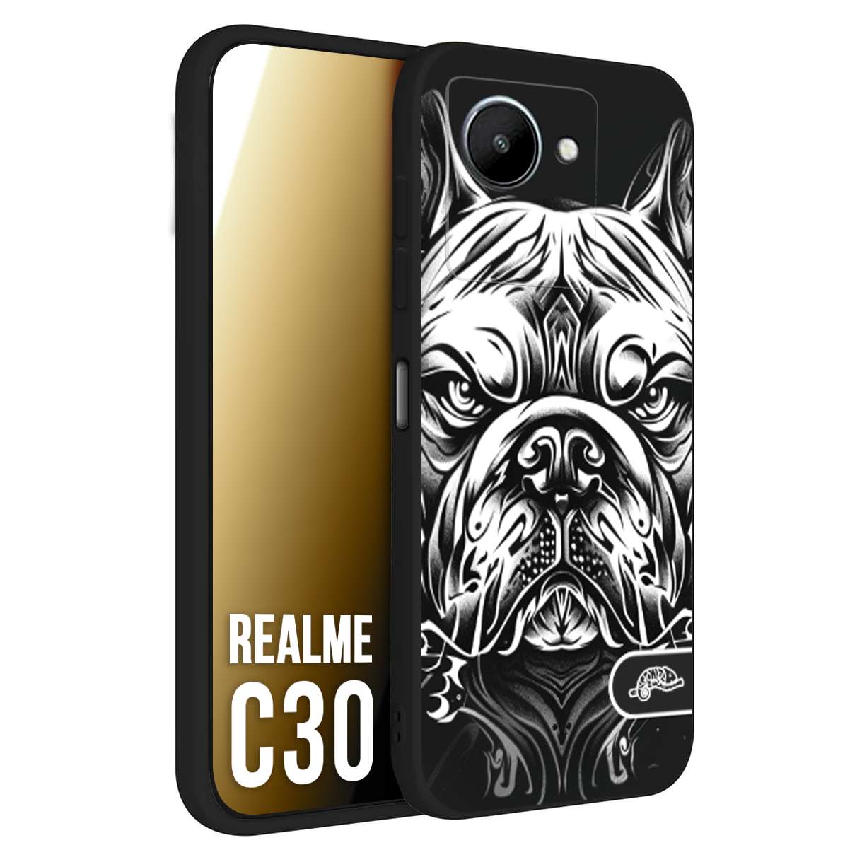 CUSTOMIZZA - Custodia cover nera morbida in tpu compatibile per Oppo C67 4G bulldog bianco a rilievo disegnato tattoo tatuaggio