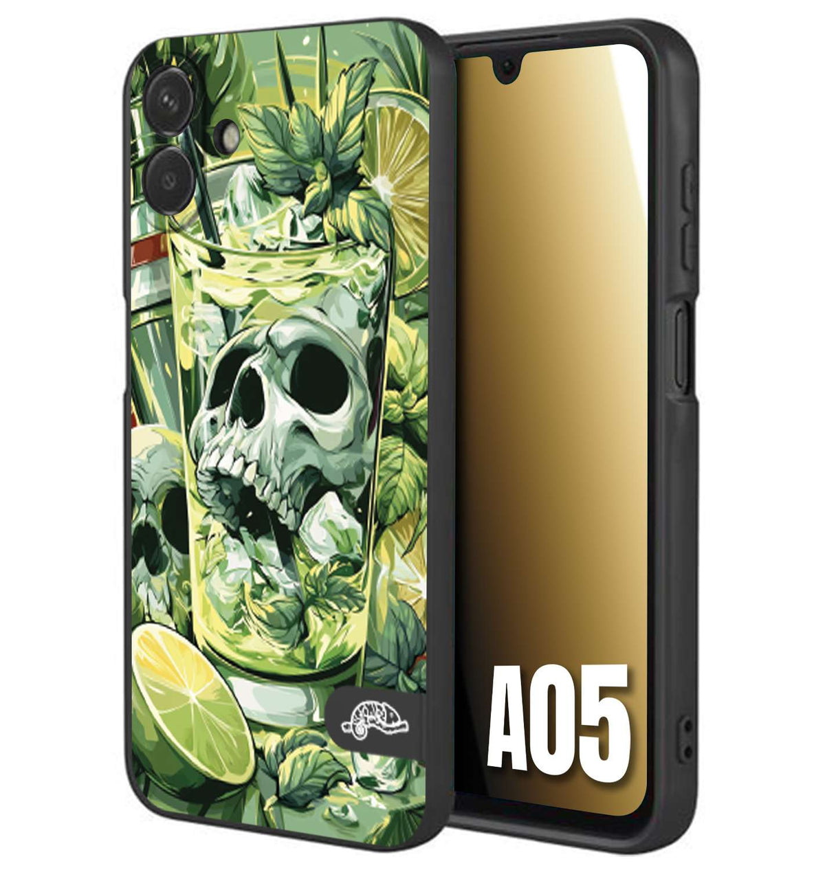 CUSTOMIZZA - Custodia cover nera morbida in tpu compatibile per Samsung A05 Mojito cocktail teschio illustrazione drink lime menta ghiacci tropicale street art