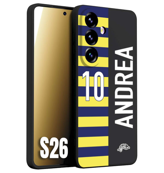 CUSTOMIZZA - Custodia cover nera morbida in tpu compatibile per Samsung S26 personalizzata calcio football nome e numero calciatori giallo blu