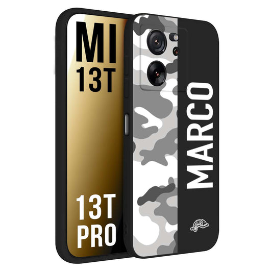 CUSTOMIZZA - Custodia cover nera morbida in tpu compatibile per Xiaomi 13T - 13T PRO camouflage mimetico militare personalizzata nome bianco