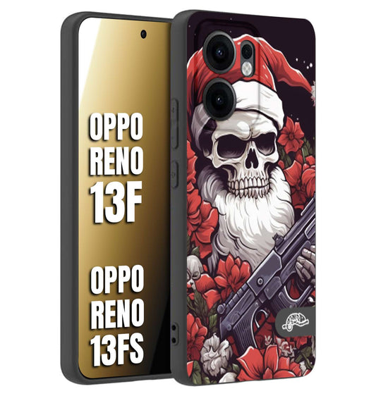 CUSTOMIZZA - Custodia cover nera morbida in tpu compatibile per Oppo Reno 13 F teschio natale santa claus fiori tattoo disegnato