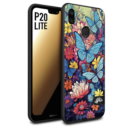 CUSTOMIZZA - Custodia cover nera morbida in tpu compatibile per Huawei P20 LITE farfalle butterfly moderno donna disegnate gialla blu rosa
