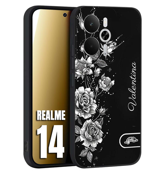 CUSTOMIZZA - Custodia cover nera morbida in tpu compatibile per Realme 14 5G personalizzata rilievo soft touch nome rose fiori donna
