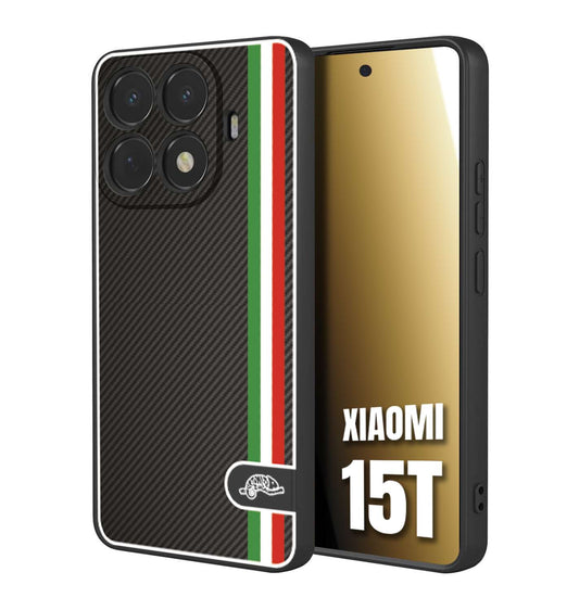 CUSTOMIZZA - Custodia cover nera morbida in tpu compatibile per Xiaomi 15T effetto fibra di carbonio bandiera Italia made in Italy