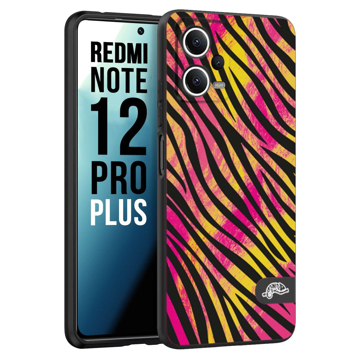 CUSTOMIZZA - Custodia cover nera morbida in tpu compatibile per Xiaomi Redmi Note 12 PRO PLUS zebrata maculata a rilievo soft touch donna fucsia gialla