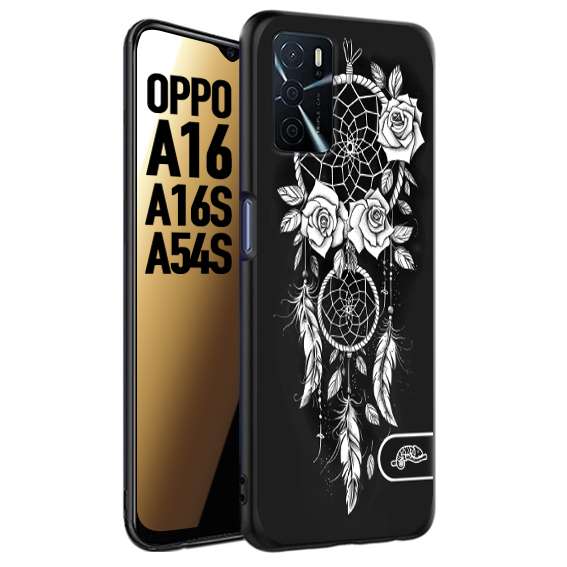 CUSTOMIZZA - Custodia cover nera morbida in tpu compatibile per Oppo A16 - A16S - A54S acchiappasogni dreamcatcher black and white bianco a rilievo disegnato tattoo tatuaggio