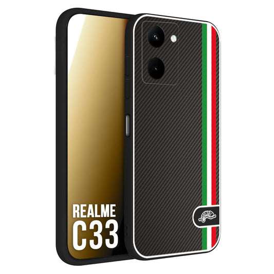 CUSTOMIZZA - Custodia cover nera morbida in tpu compatibile per Oppo Realme C33 effetto fibra di carbonio bandiera Italia made in Italy