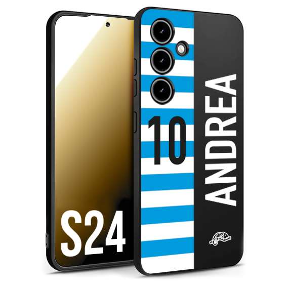 CUSTOMIZZA - Custodia cover nera morbida in tpu compatibile per Samsung S24 personalizzata calcio football nome e numero calciatori biancazzurri