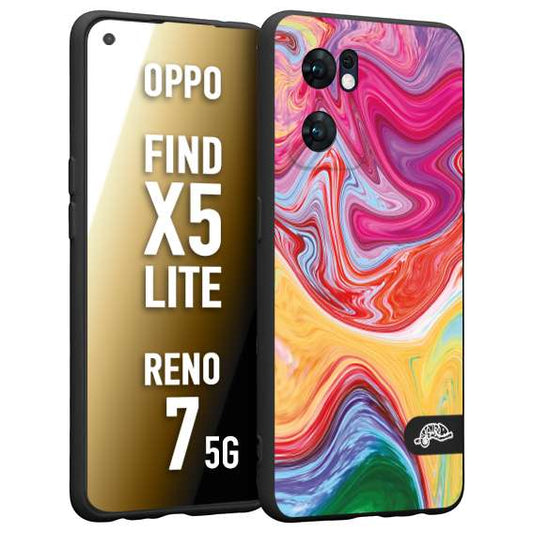 CUSTOMIZZA - Custodia cover nera morbida in tpu compatibile per Oppo Reno 7 - Find X5 LITE colorata fantasia vortice marmo onde verde fucsia gialla