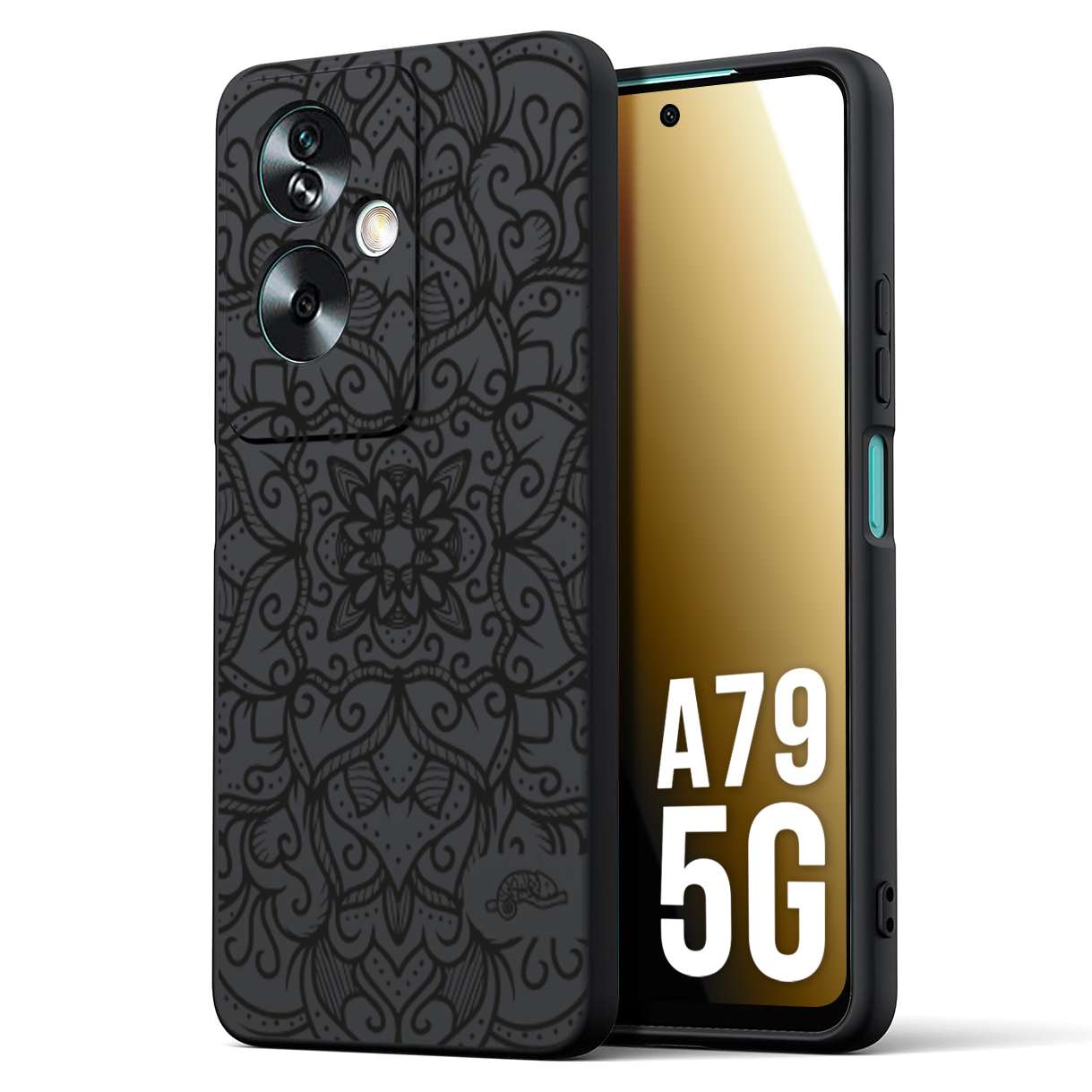 CUSTOMIZZA - Custodia cover nera morbida in tpu compatibile per Oppo A79 5G mandala nero fiore vedo non vedo donna