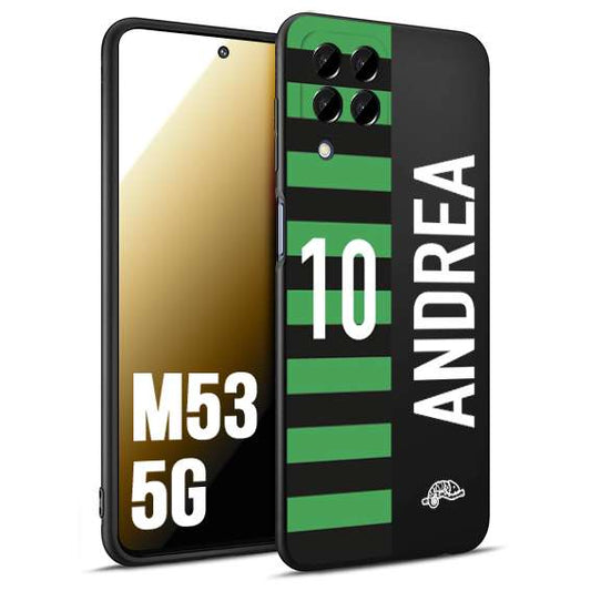 CUSTOMIZZA - Custodia cover nera morbida in tpu compatibile per Samsung M53 5G personalizzata calcio football nome e numero calciatori neroverde