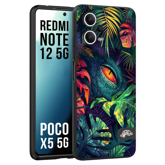 CUSTOMIZZA - Custodia cover nera morbida in tpu compatibile per Xiaomi Redmi Note 12 5G - POCO X5 5G animali color giungla tropicale occhio di coccodrillo alligatore disegnato